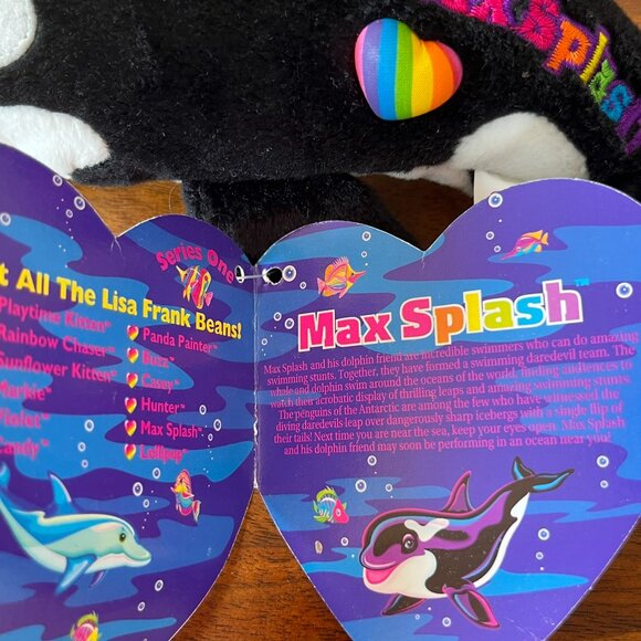 Vintage Lisa Frank Max Splash Orca Whale Plush Beanie Stuffed Animal 1998 - Picture 11 of 13